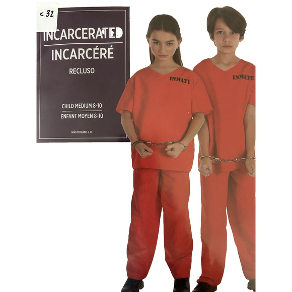 Incarcerated Prisoner Jumpsuit CHILD Unisex Halloween Costume Child MEDIUM 8-10 - Picture 3 of 6